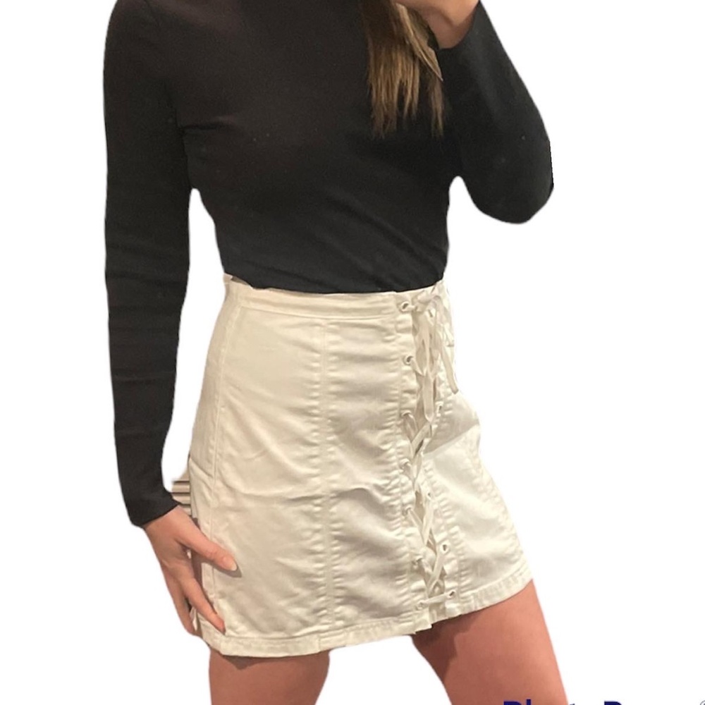Silence + Noise White Denim Lace-up Mini Skirt